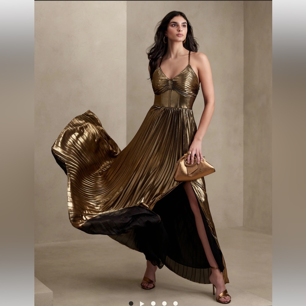 Banana Republic gold raggiera maxi dress